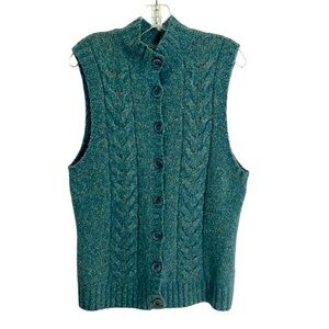 L.L. Bean long line button up sweater vest marled teal color size large